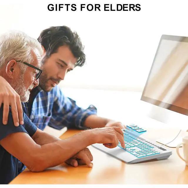 Alt view image 6 of 6 - Eyesoul Large Print Backlit Computer Keyboards, Wired Lighted USB Keyboards with 7-Color Backlit, Wrist Rest, Phone Holder, Easy to Read and Type for Laptop, PC, Windows, Desktop (White)