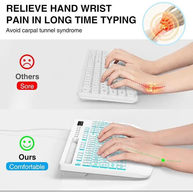 Alt view image 4 of 6 - Eyesoul Large Print Backlit Computer Keyboards, Wired Lighted USB Keyboards with 7-Color Backlit, Wrist Rest, Phone Holder, Easy to Read and Type for Laptop, PC, Windows, Desktop (White)