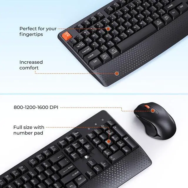 Alt view image 3 of 6 - Eyesoul New Wireless Keyboard and Mouse, Computer Keyboard Mouse Combo, 3 DPI Adjustable Mouse Full-Sized Cordless Keyboard, for PC/Computer/Laptop/Windows/Mac, Black New 2025