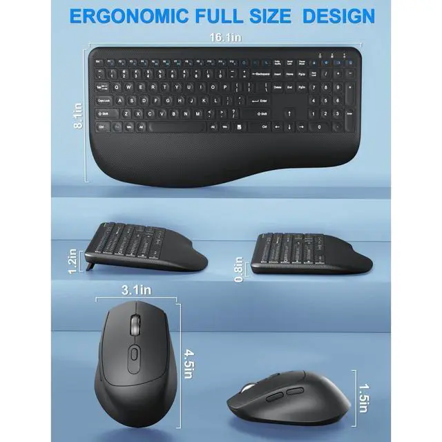 Alt view image 6 of 6 - Eyesoul Wireless Keyboard and Mouse Combo, Full-Sized 2.4GHz Comfortable Palm Rest and Optical Wireless Mouse for Windows, Mac OS PC/Desktops/Computer/Laptops(Carbon Black)