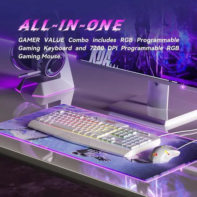 Alt view image 2 of 6 - Eyesoul Updated Programmable Gaming Keyboard and Mouse, RGB Backlit Keyboard Mouse with Software, Independent Macro Record Keys, Value Combo Set, White - S101-3 PRO