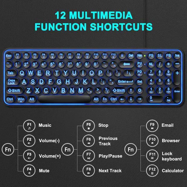 Alt view image 6 of 6 - Eyesoul Large Print Backlit Keyboard, Wired USB Lighted Computer Keyboards with 7-Color Backlit, Oversized Print Letters, Quiet Typewriter Keyboard with Retro Round Keycaps for Windows PC, Laptop