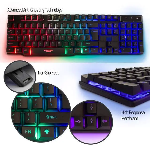 Alt view image 2 of 6 - Eyesoul Gaming Keyboard and Mouse and Mouse pad and Gaming Headset, Wired LED RGB Backlight Bundle for PC Gamers and Xbox and PS4 Users - 4 in 1 Edition Hornet RX-250