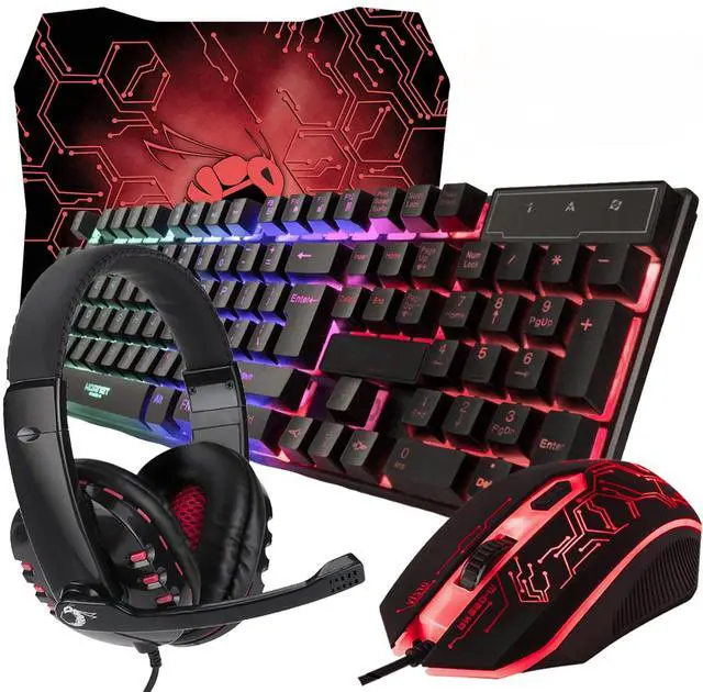 Main image of Eyesoul Gaming Keyboard and Mouse and Mouse pad and Gaming Headset, Wired LED RGB Backlight Bundle for PC Gamers and Xbox and PS4 Users - 4 in 1 Edition Hornet RX-250