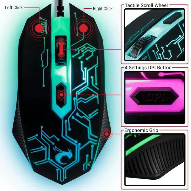 Alt view image 4 of 6 - Eyesoul Gaming Keyboard and Mouse and Mouse pad and Gaming Headset, Wired LED RGB Backlight Bundle for PC Gamers and Xbox and PS4 Users - 4 in 1 Edition Hornet RX-250