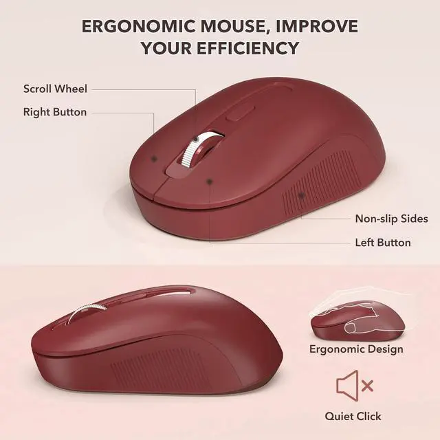 Alt view image 5 of 6 - Eyesoul Wireless Keyboard and Mouse Combo - Retro Keyboard with Round Keycaps, Full-Size Typewriter Keyboard with Detachable Wrist Rest, 2.4GHz Connection for Mac/Windows/PC (Wine Red)