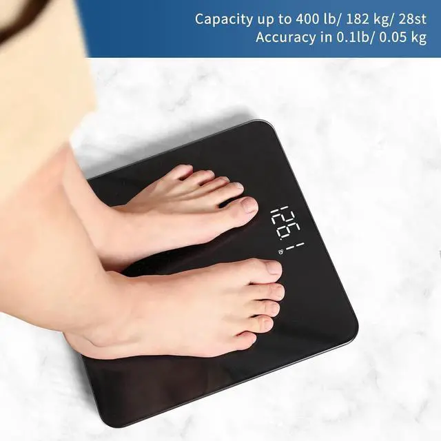 Alt view image 2 of 5 - Bathroom Scale for Body Weight, High Precision by Weight Scale Professional Factory, LED and Step On, 3*AAA Batteries Included, 400lb/182kg, Spray Silver Black