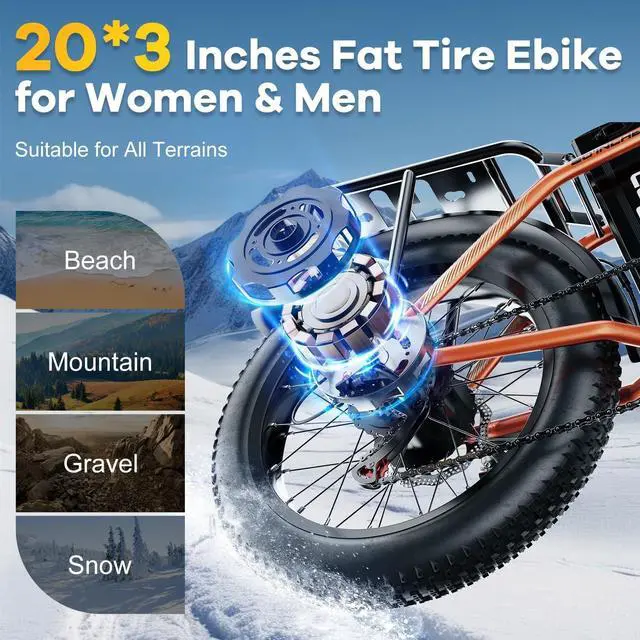 Alt view image 4 of 7 - 1000W Folding Electric Bike,48V20.8AH Removable Battery EBike,30+MPH,80 Miles Max Range Electric Bike for Adults, 20" Fat Tire Foldable ebike, Adult Electric Bikes for Commute Beach Snow(Rose Red)