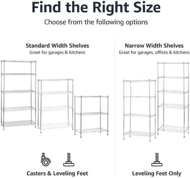 Alt view image 3 of 3 - 4-Shelf Adjustable Heavy Duty Steel Wire Rack Storage Shelving Organizer for Kitchen, Garage, 36" L x 14" W x 54" H, Chrome Silver