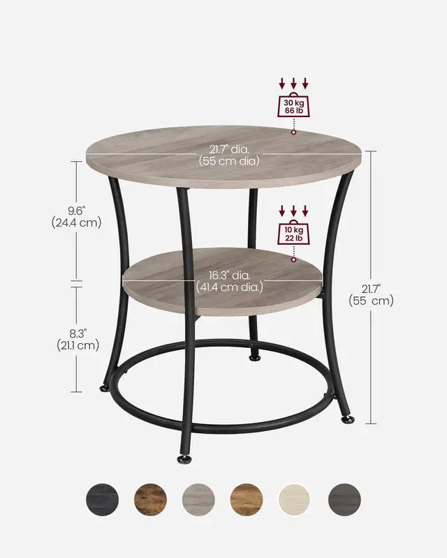 Alt view image 3 of 4 - Side Table, 2-Tier Round End Table, Nightstand with Steel Frame for Small Spaces, Living Room, Bedroom, Heather Greige and Ink Black