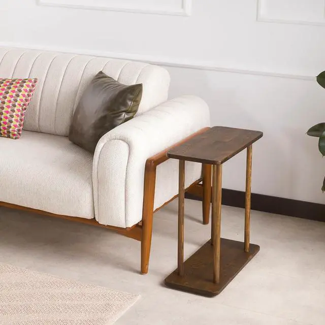 Alt view image 2 of 7 - Rectangular Solid Wood Narrow Side Table, Skinny Bedside Table, Small End Table (Dark Walnut, Large)