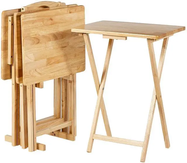 Main image of Classic Foldable TV Dinner Tray Table with Storage Rack, 14.6 L x 19 W x 26 H inch, Natutral, 4-Pack