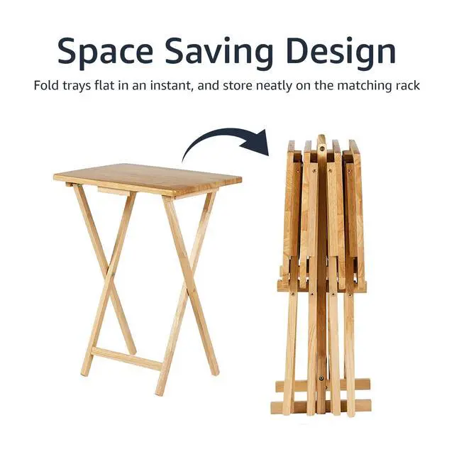 Alt view image 3 of 3 - Classic Foldable TV Dinner Tray Table with Storage Rack, 14.6 L x 19 W x 26 H inch, Natutral, 4-Pack