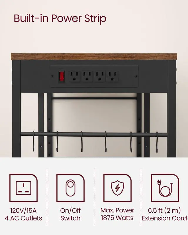 Alt view image 6 of 7 - Baker's Rack, Coffee Bar Stand with Charging Station, Storage Shelves, Pull-Out Wire Basket, Table for Microwave, Kitchen, Rustic Brown UKKS036K01, 15.7 x 35.4 x 35.6 Inches