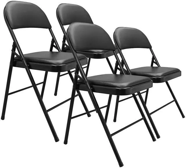 Main image of Comfortable Vinyl-Padded Metal Steel Folding Chairs, Black, 4-Pack