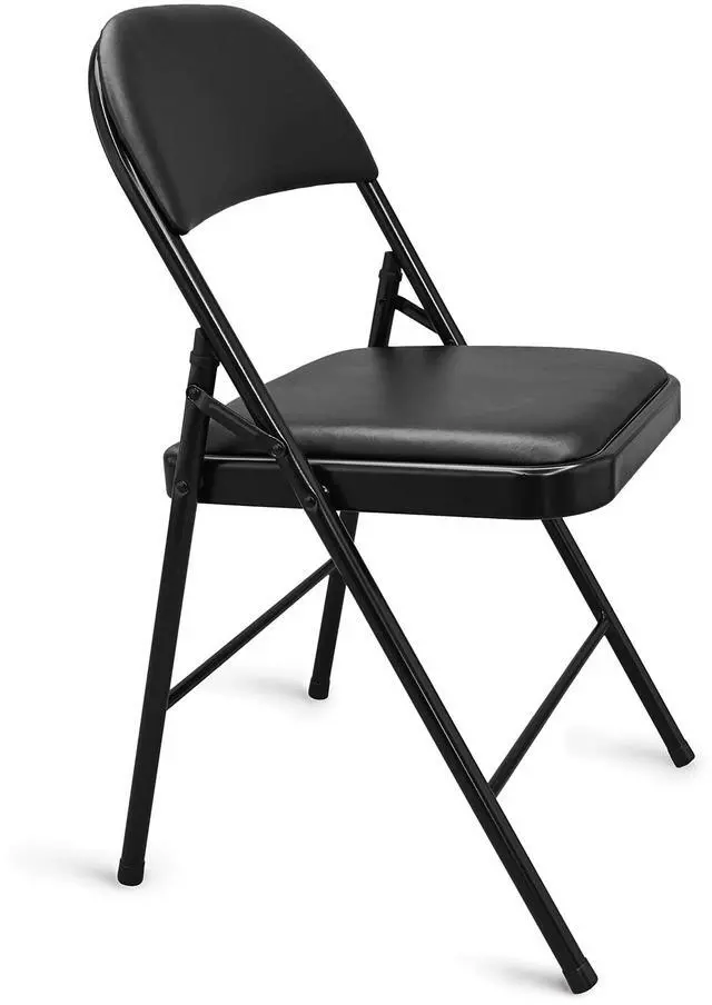 Alt view image 2 of 5 - Comfortable Vinyl-Padded Metal Steel Folding Chairs, Black, 4-Pack