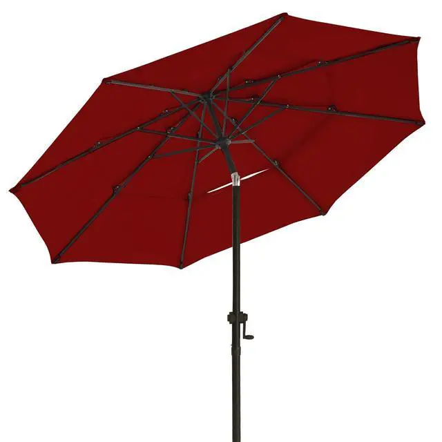 Alt view image 6 of 6 - 10 FT Patio Umbrellas 3-Tiers Outdoor Table Market Umbrella with Push Button Tilt/Crank, Fade Resistant Waterproof POLYESTER DTY Canopy for Garden, Lawn, Deck, Backyard & PoolBurgundy