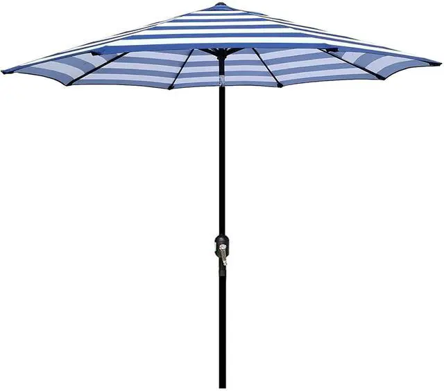 Main image of 9' Outdoor Patio Umbrella, Striped Patio Umbrella, Outdoor Table Umbrella, Market Umbrella with 8 Sturdy Ribs, Push Button Tilt and Crank (Blue & White Stripe)
