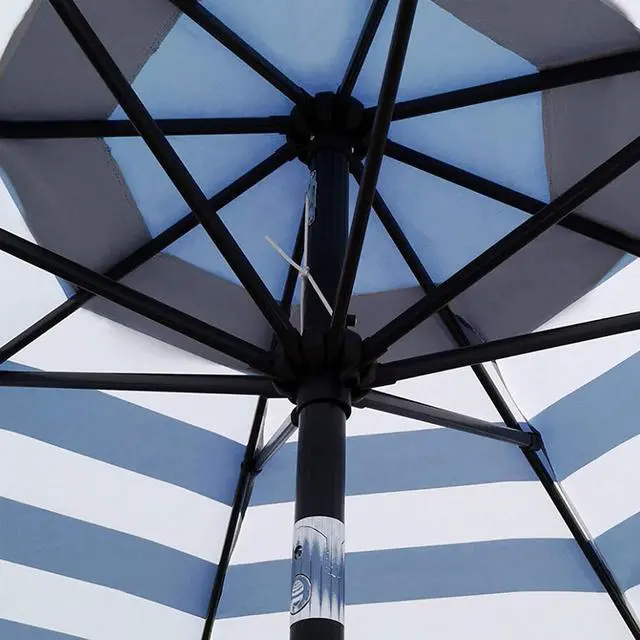 Alt view image 3 of 6 - 9' Outdoor Patio Umbrella, Striped Patio Umbrella, Outdoor Table Umbrella, Market Umbrella with 8 Sturdy Ribs, Push Button Tilt and Crank (Blue & White Stripe)