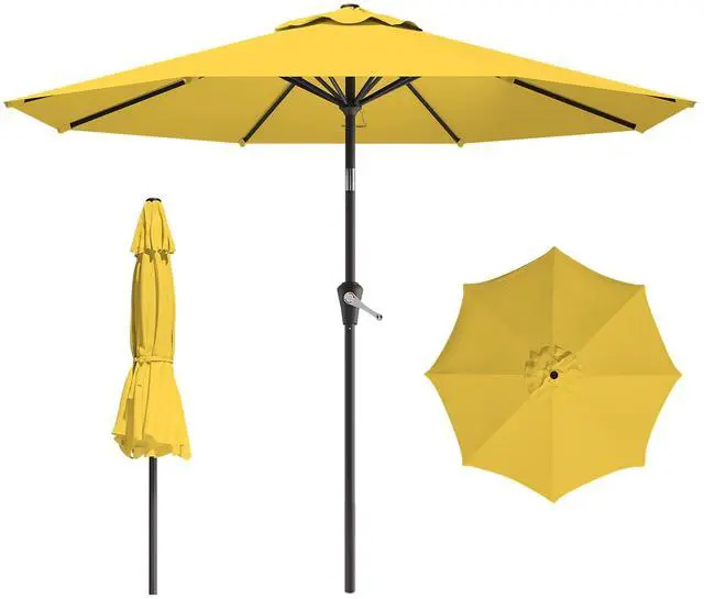 Main image of 9 FT Patio Umbrella for Outdoor, Outdoor Umbrella with Push Button Tilt and Crank, Outdoor Patio Umbrellas with 8 Sturdy Ribs for Market, Garden, Deck, Backyard, Pool (Yellow)