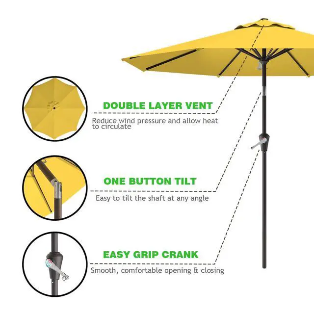Alt view image 2 of 7 - 9 FT Patio Umbrella for Outdoor, Outdoor Umbrella with Push Button Tilt and Crank, Outdoor Patio Umbrellas with 8 Sturdy Ribs for Market, Garden, Deck, Backyard, Pool (Yellow)