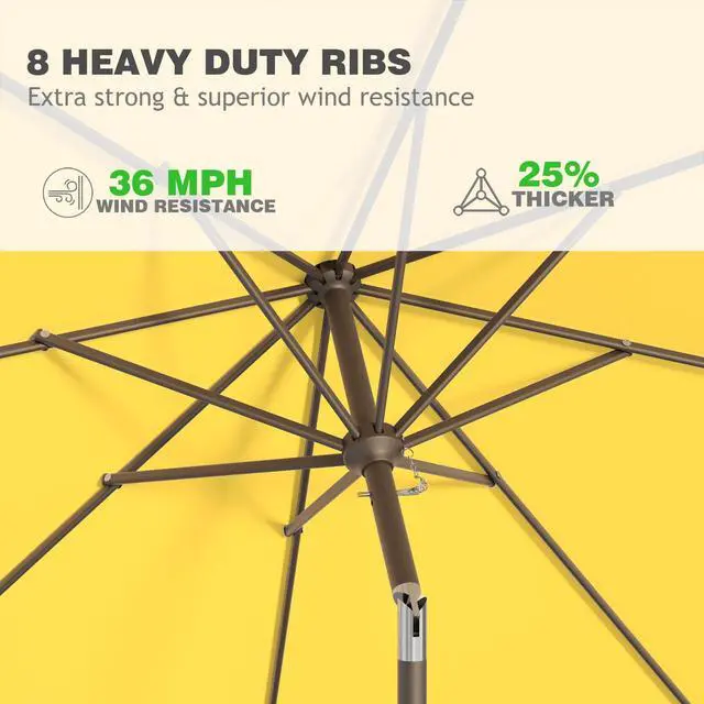 Alt view image 4 of 7 - 9 FT Patio Umbrella for Outdoor, Outdoor Umbrella with Push Button Tilt and Crank, Outdoor Patio Umbrellas with 8 Sturdy Ribs for Market, Garden, Deck, Backyard, Pool (Yellow)