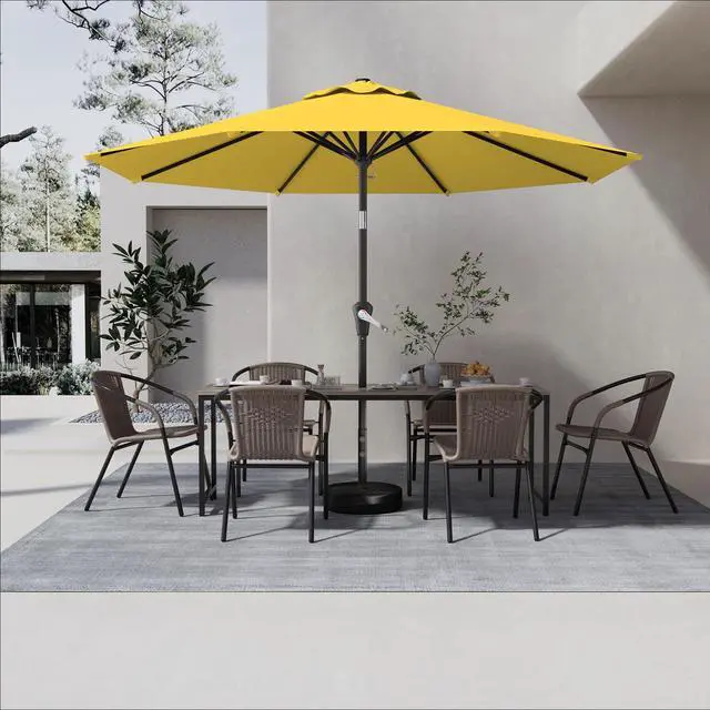 Alt view image 6 of 7 - 9 FT Patio Umbrella for Outdoor, Outdoor Umbrella with Push Button Tilt and Crank, Outdoor Patio Umbrellas with 8 Sturdy Ribs for Market, Garden, Deck, Backyard, Pool (Yellow)
