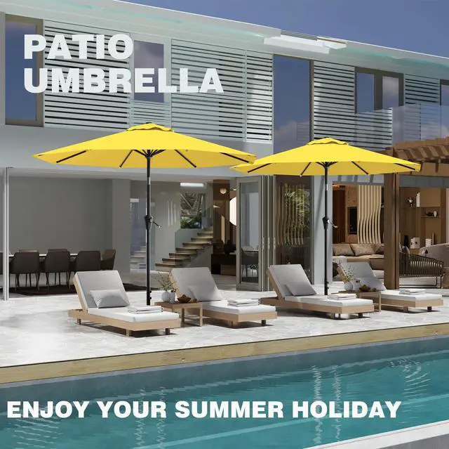 Alt view image 7 of 7 - 9 FT Patio Umbrella for Outdoor, Outdoor Umbrella with Push Button Tilt and Crank, Outdoor Patio Umbrellas with 8 Sturdy Ribs for Market, Garden, Deck, Backyard, Pool (Yellow)