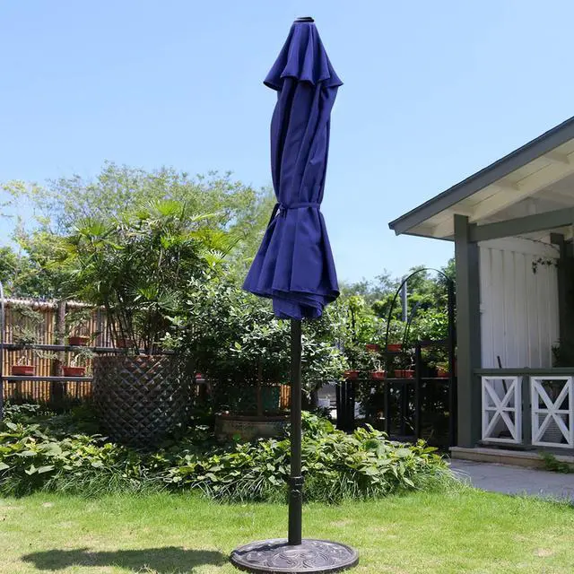 Alt view image 6 of 7 - 9' Patio Umbrella Outdoor Table Umbrella with 8 Sturdy Ribs (Navy Blue)