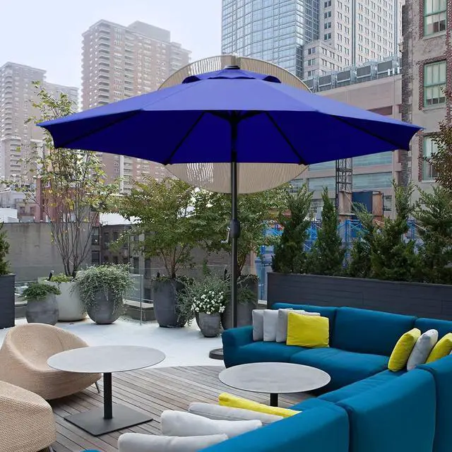 Alt view image 7 of 7 - 9' Patio Umbrella Outdoor Table Umbrella with 8 Sturdy Ribs (Navy Blue)