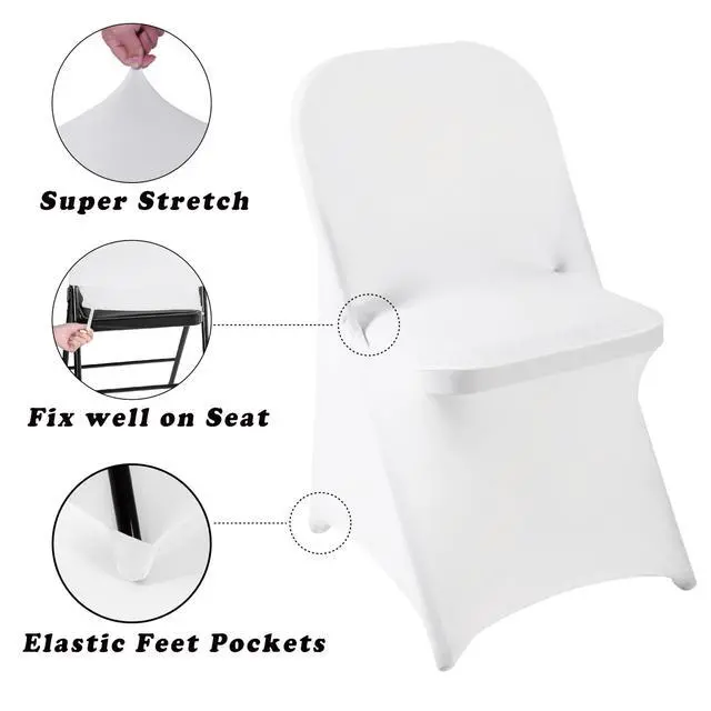 Alt view image 4 of 7 - 36 PCS Waterproof Stretch Spandex Folding Chair Covers, Dining Room Chair Slipcovers Protector for Wedding, Banquet, Party, Holidays, Celebration and DecorationWhite