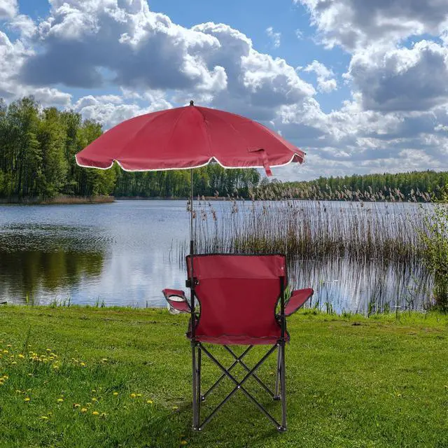Alt view image 6 of 7 - 2 Pack Beach Umbrella Chairs Folding Camping Portable Beach Chairs with Canopy Shade Adults with Cup Holder and Carrying Bag for Camping Hiking Travel Picnic Outdoor Events(Wine Red)