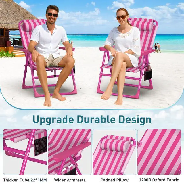 Alt view image 4 of 7 - Backpack Beach Chair, 6-Positions Beach Chairs for Adults with Cooler Bag, Reclining Beach Chair with Cup Holder Folding Camping Chair for Sand Outdoor