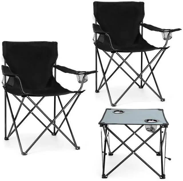 Main image of 2 Pack Camping Chairs for Adults, Lawn Chairs with Table, Heavy Duty Folding Chairs for Outside Oversized & Comfy Sports Chair for Adults Fishing, Beach, Patio, Hiking, Lawn, Travel - Black