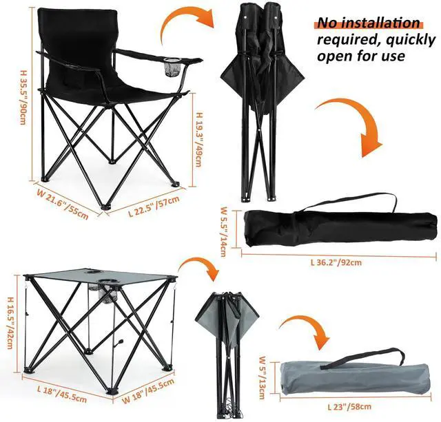 Alt view image 3 of 7 - 2 Pack Camping Chairs for Adults, Lawn Chairs with Table, Heavy Duty Folding Chairs for Outside Oversized & Comfy Sports Chair for Adults Fishing, Beach, Patio, Hiking, Lawn, Travel - Black