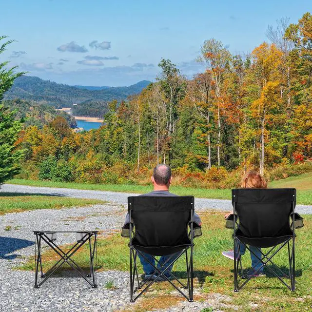 Alt view image 7 of 7 - 2 Pack Camping Chairs for Adults, Lawn Chairs with Table, Heavy Duty Folding Chairs for Outside Oversized & Comfy Sports Chair for Adults Fishing, Beach, Patio, Hiking, Lawn, Travel - Black