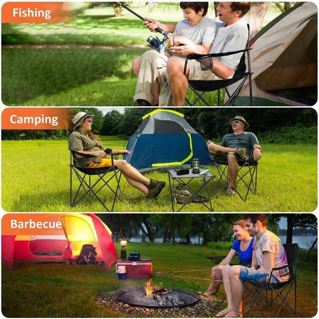 Alt view image 6 of 7 - 2 Pack Camping Chairs for Adults, Lawn Chairs with Table, Heavy Duty Folding Chairs for Outside Oversized & Comfy Sports Chair for Adults Fishing, Beach, Patio, Hiking, Lawn, Travel - Black