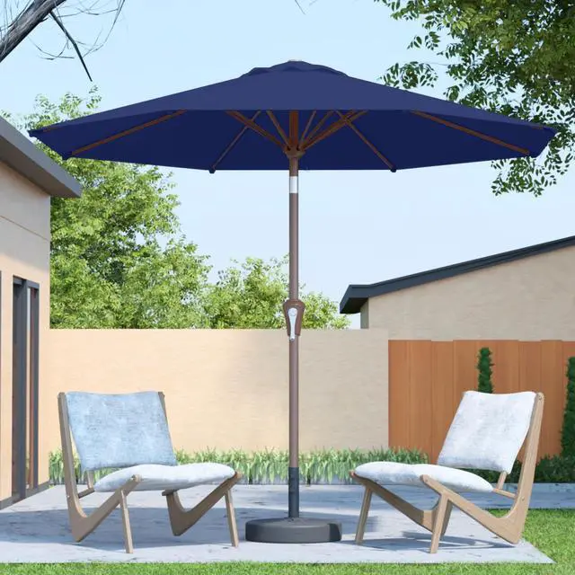 Alt view image 2 of 7 - 10FT Patio Umbrella Outdoor Market Umbrella with Crank and Tilt, 8 Flexible Fiberglass Ribs, UV-Resistant Waterproof Canopy for Patio, Deck, Garden, Backyard, Navy Blue