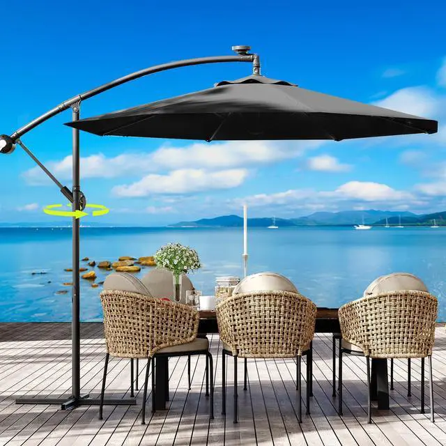 Main image of 10FT Cantilever Patio Umbrella with Cross Base, Outdoor Offset Market Umbrella with 360-degree Rotation and Infinite Tilt, Outside Umbrellas for Backyard Lawn Garden and Pool (Grey)