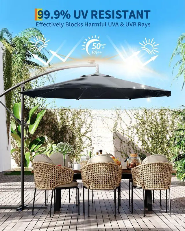 Alt view image 2 of 7 - 10FT Cantilever Patio Umbrella with Cross Base, Outdoor Offset Market Umbrella with 360-degree Rotation and Infinite Tilt, Outside Umbrellas for Backyard Lawn Garden and Pool (Grey)