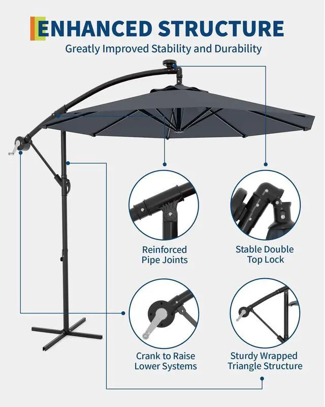 Alt view image 6 of 7 - 10FT Cantilever Patio Umbrella with Cross Base, Outdoor Offset Market Umbrella with 360-degree Rotation and Infinite Tilt, Outside Umbrellas for Backyard Lawn Garden and Pool (Grey)