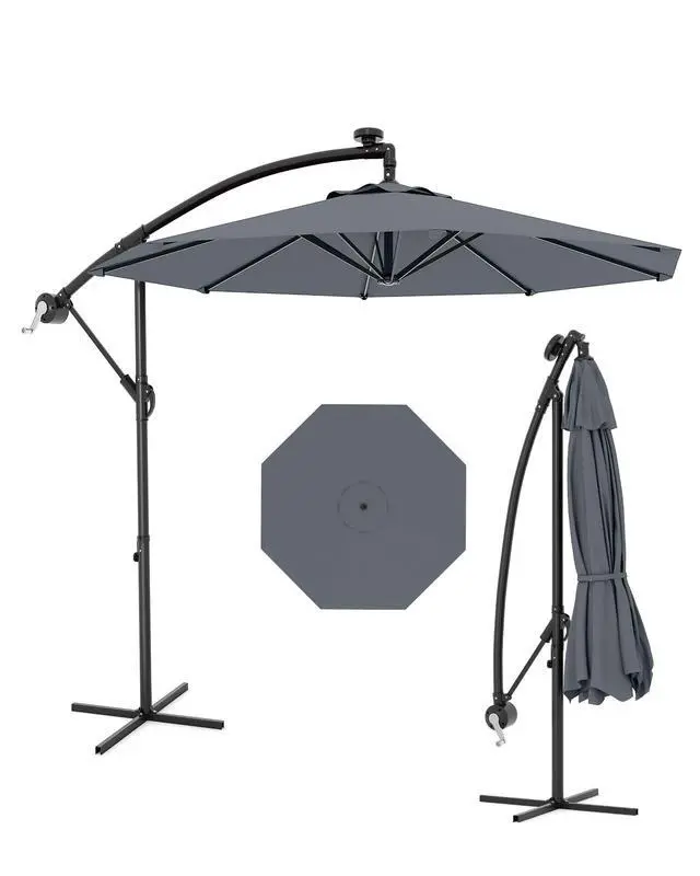 Alt view image 7 of 7 - 10FT Cantilever Patio Umbrella with Cross Base, Outdoor Offset Market Umbrella with 360-degree Rotation and Infinite Tilt, Outside Umbrellas for Backyard Lawn Garden and Pool (Grey)