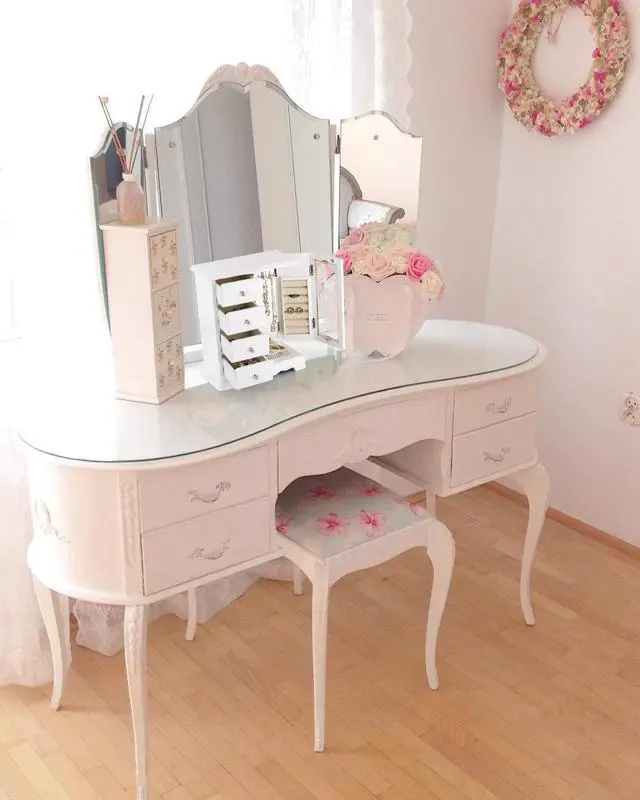 Alt view image 5 of 7 - Jewelry Box - Made of Solid Wood with 4 Drawers Organizer and Built-in Necklace Carousel and Large Mirror White