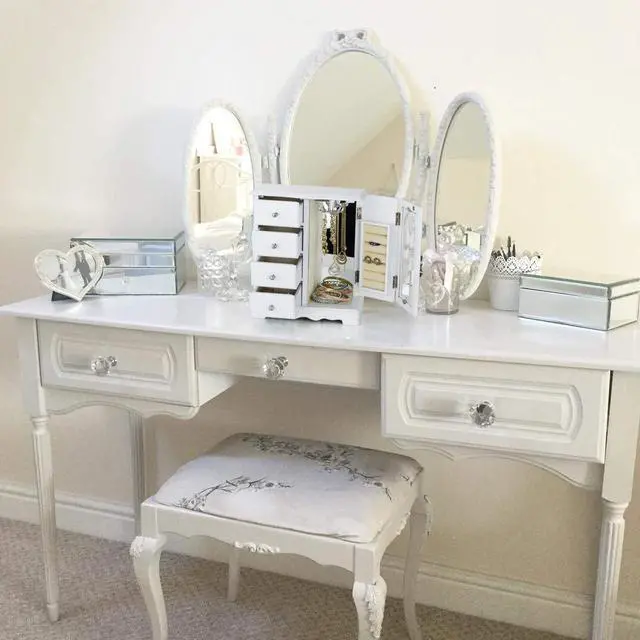 Alt view image 6 of 7 - Jewelry Box - Made of Solid Wood with 4 Drawers Organizer and Built-in Necklace Carousel and Large Mirror White
