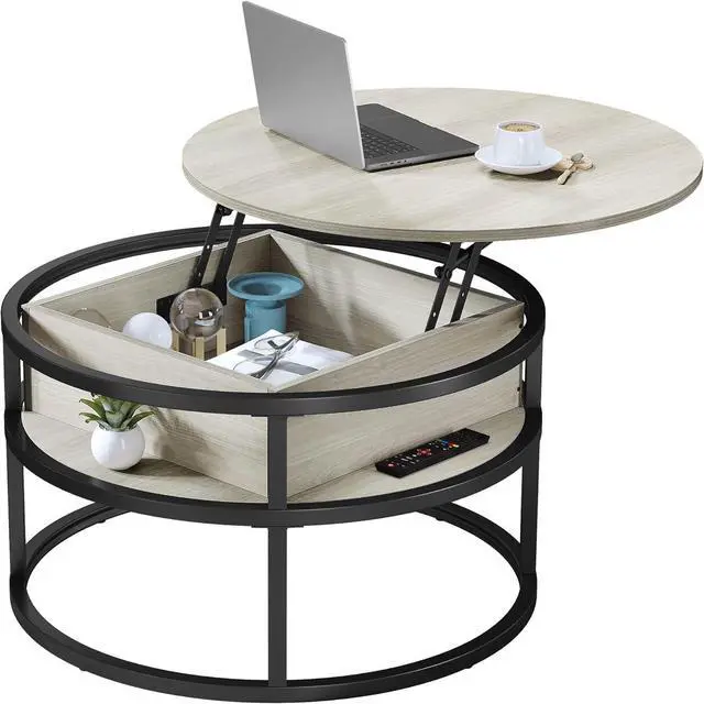 Main image of Round Lift Top Coffee Table, Coffee Tables for Living Room with Hidden Storage Compartment, Modern Coffee Table with Storage for Home Office, Center Tables Living Room, White Oak
