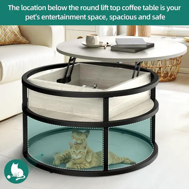 Alt view image 5 of 7 - Round Lift Top Coffee Table, Coffee Tables for Living Room with Hidden Storage Compartment, Modern Coffee Table with Storage for Home Office, Center Tables Living Room, White Oak