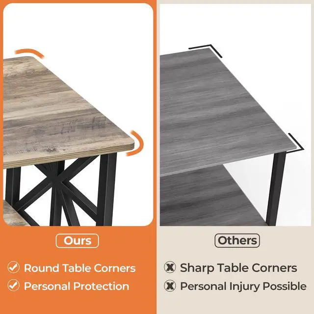 Alt view image 2 of 7 - Coffee Table for Living Room with Round Corners Farmhouse Style Center Table with Storage Shelf 39 Inch Space Saving Easy Assembly Gray Wash