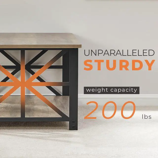 Alt view image 3 of 7 - Coffee Table for Living Room with Round Corners Farmhouse Style Center Table with Storage Shelf 39 Inch Space Saving Easy Assembly Gray Wash