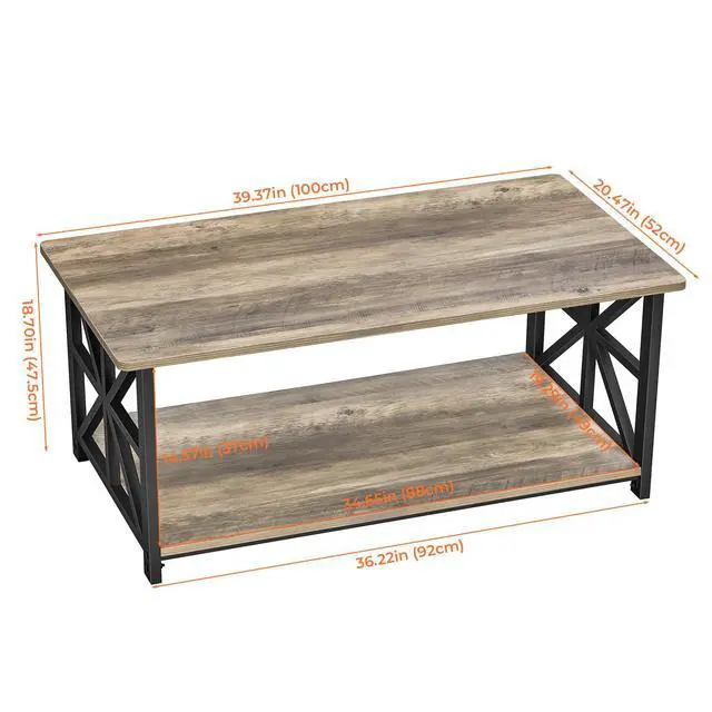 Alt view image 4 of 7 - Coffee Table for Living Room with Round Corners Farmhouse Style Center Table with Storage Shelf 39 Inch Space Saving Easy Assembly Gray Wash