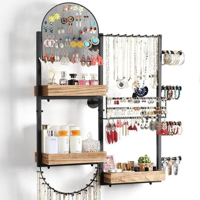 Main image of Jewelry Organizer - Large Wall Mount Hanging Jewelry Holder Display for Earrings, Rings, Necklaces, Bracelets, Makeup, Perfume & Watches